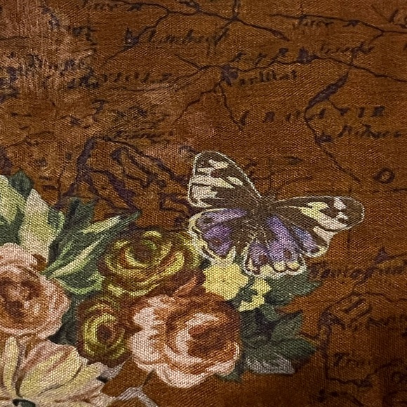 Patricia Nash English Garden Map Square Brown Floral Scarf 24" x 24" - Picture 5 of 5